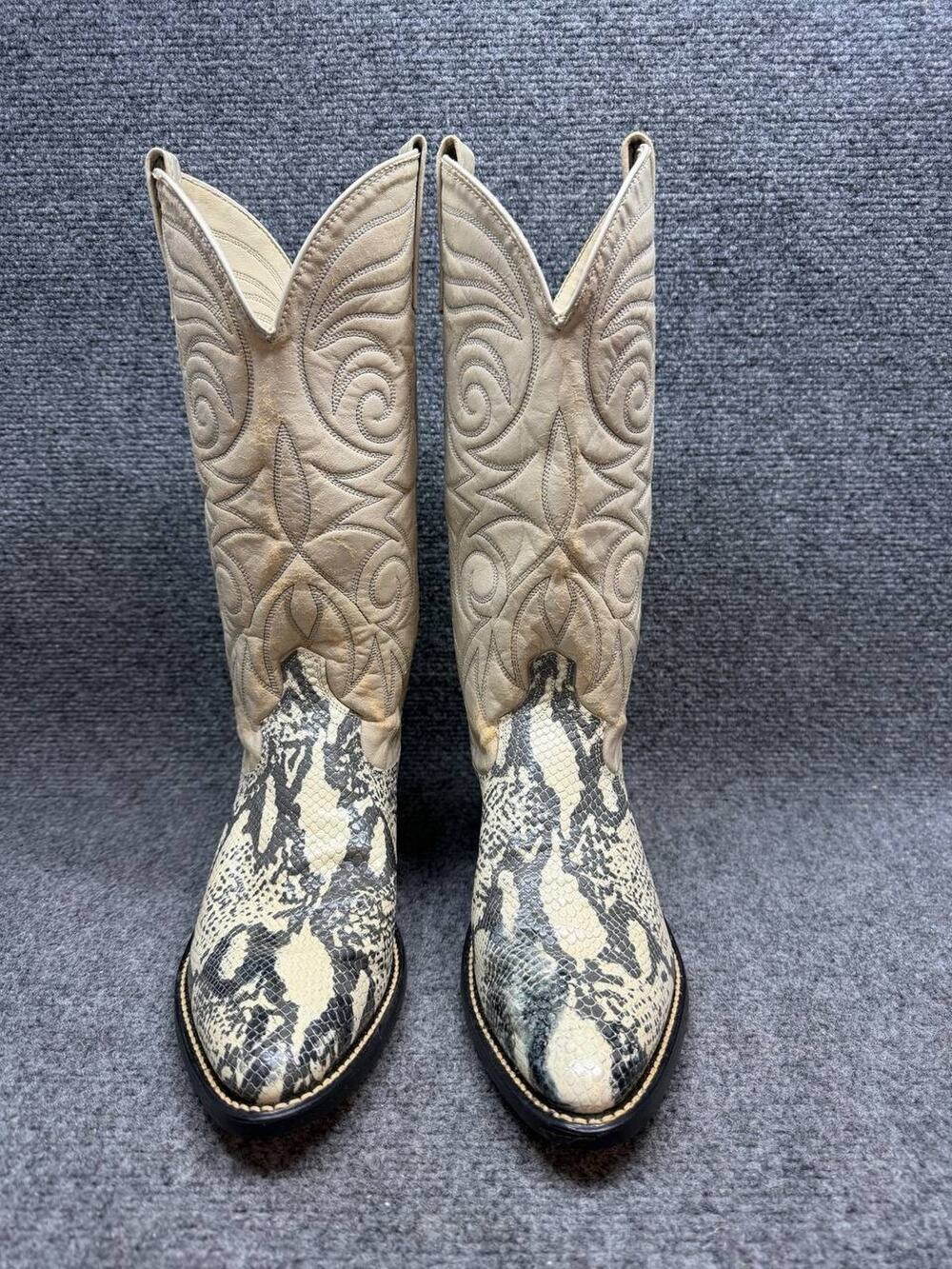 Vintage Leather Western Cowboy Boots Snake Print Men US 8 D USA